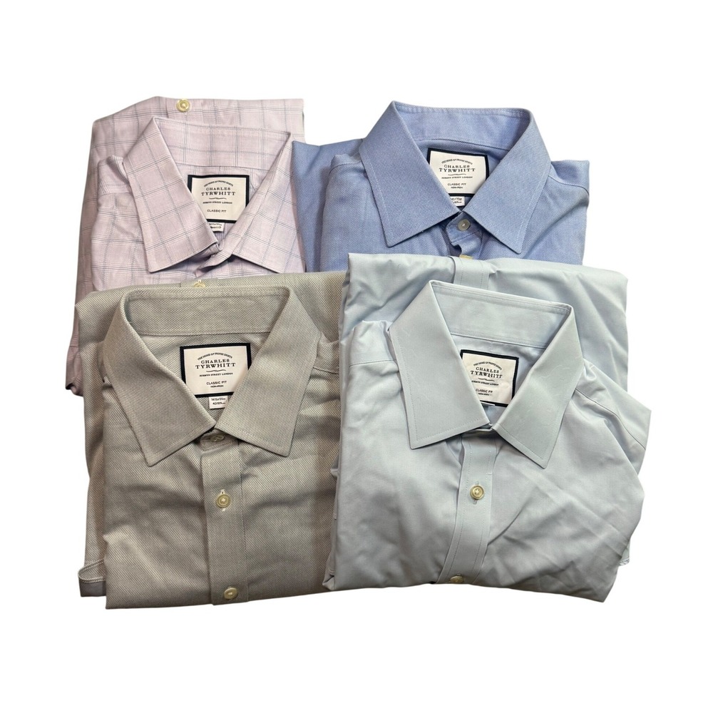 Charles Tyrwhitt Mens Dress Shirts Lot 4 Classic Fit 16.5 35 Blue Grey Non-Iron